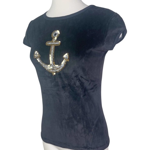 Liz Claiborne Vintage Velvet Sequin Anchor Tee Deadstock Union Tag 1980s - Picture 3 of 9